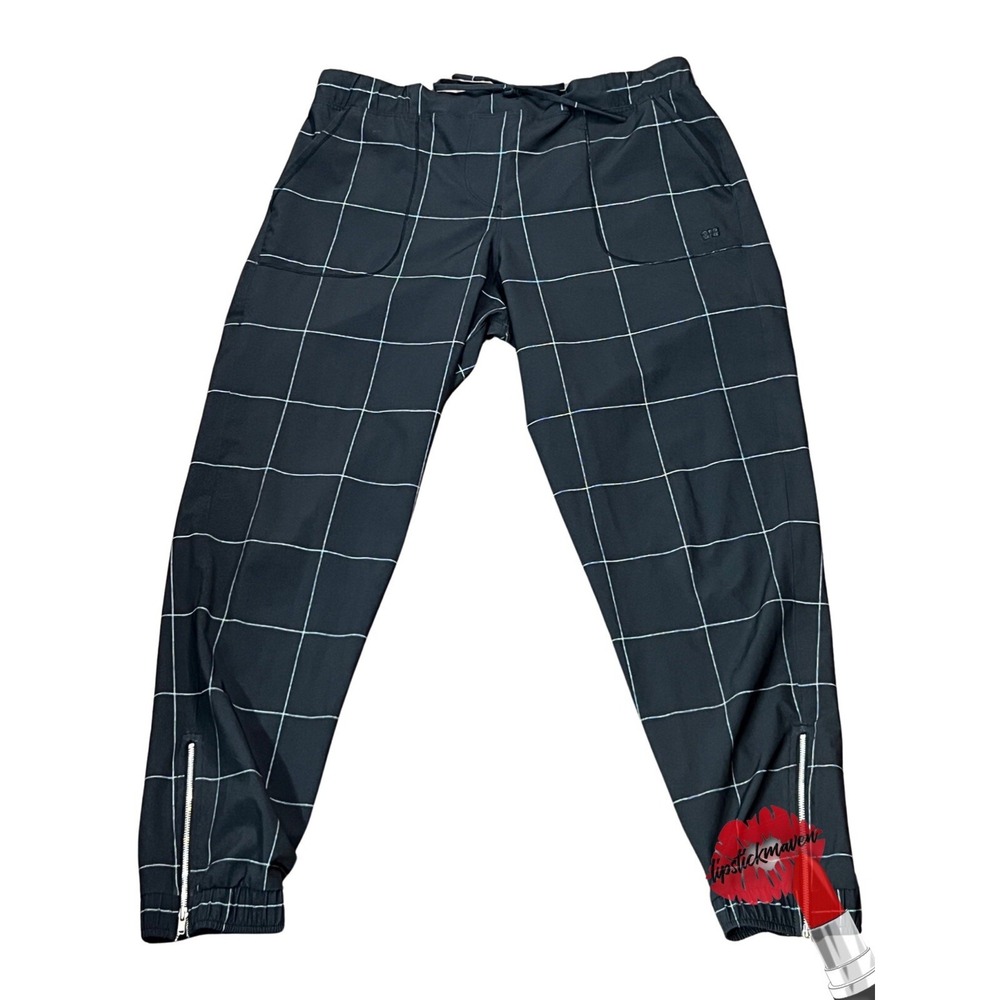 Albion Joggers Women Small Lightweight‎ Black Plaid Nylon Zip Ankle Jogger Pants